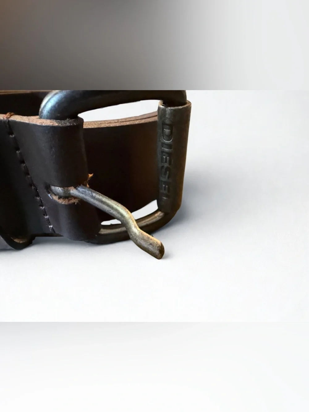 Diesel Dark Brown Leather Belt with Antiqued Brass Buckle